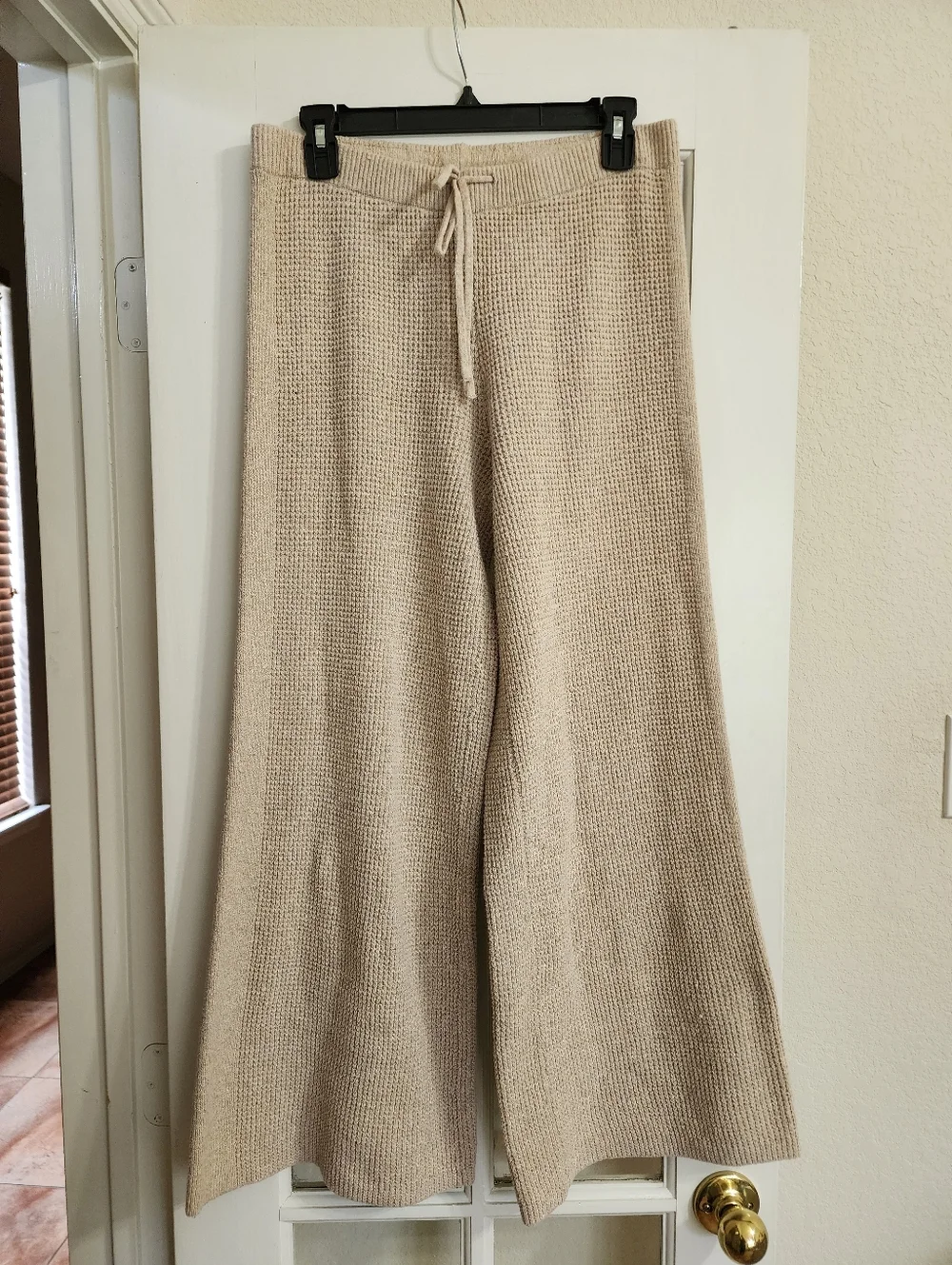 Aerie Waffle Knit Lounge Set M Beige Sweater Wide Leg Pants Cozy FLAW READ DESC - Picture 7 of 16